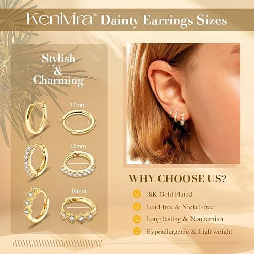 Kenivira Gold Hoop Earrings for Women Trendy，14K Gold Plated Chunky Huggie Earrings Dangling，CZ U Shape Paperclip Earrings Jewelry Gifts for Women Hypoallergenic thumbnail 4