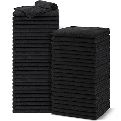 UNIMADE Salon Towels 48 Pack, Microfiber Barber Towel Bulk,(16x29 inches) Fast Drying Hair Towels Super Soft Black Hnad Towels for Gym, Salon, Bath, Spa Use and Home Hair Care(Not Bleach Proof) - 48 - Image 1