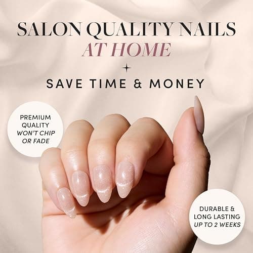 Glamnetic x GLAMZILLA Press On Nails - NOT YOUR CINDER-ELLA | Short Almond Nude Fake Nails with Velvet French Tip Effect, Reusable Wedding Nails | 15 Sizes - 30 Nail Kit with Glue thumbnail 2