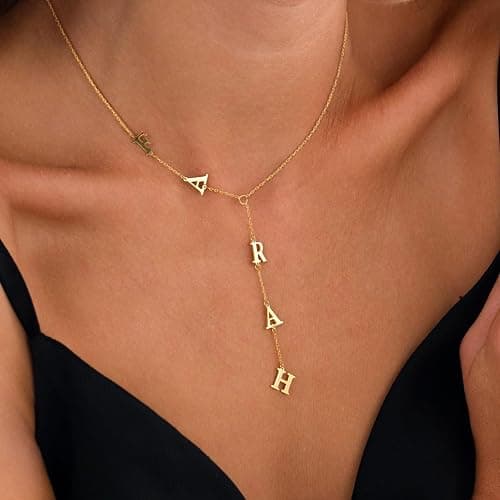 ARVAE Personalized Lariat Name Necklace for Women,Custom Y-Shaped Name Necklace,18k Gold Plated Letter Initials Long Necklace Mother's Day Customized Jewelry Gifts for Mom thumbnail 6