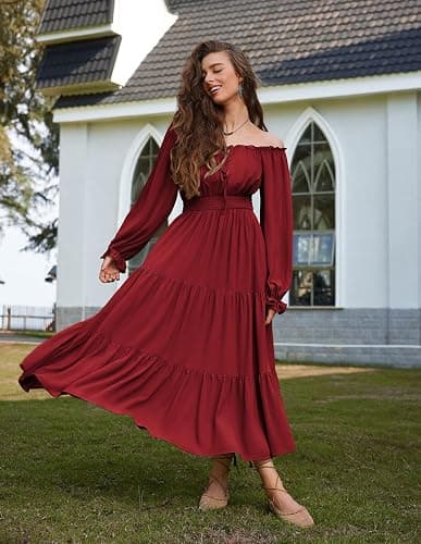 Scarlet Darkness Women Renaissance Off Shoulder Long Sleeve Smocked Waist Tiered Long Maxi Dress thumbnail 8