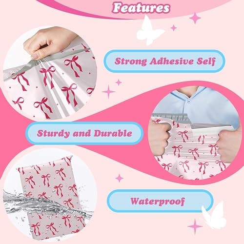 Fuxury Poly Mailers 10x13 Inch 50Pcs Shipping Bags for Clothing Strong Adhesive Shipping Envelopes for Small Business Self Seal Pink Bows Poly Bag Mailing Envelopes thumbnail 4