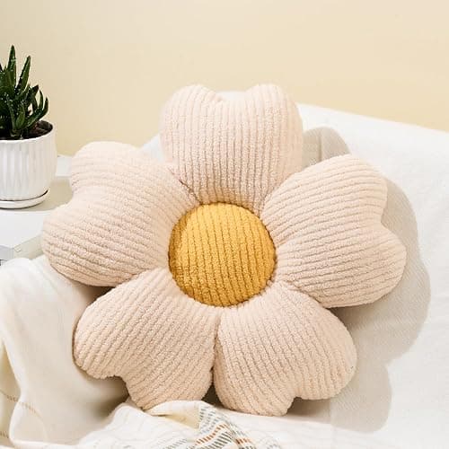 Sioloc Flower Throw Pillow,Floor Cushion, Seat Cushion, Cute Flower Pillow, Aesthetic Pillow as Room Decor, Decorative Pillows for Bed Sofa Couch(White,15.7Inch) - Image 1