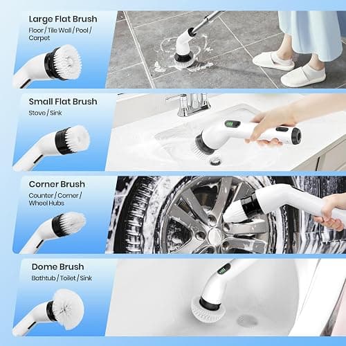 Keimi Electric Spin Scrubber, Full-Body IPX7 Waterproof Cordless Shower Scrubber with 4 Replaceable Heads, Upgraded Extension Handle, 2H Work Time, 2 Speeds for Bathroom Shower Tile Glass thumbnail 6