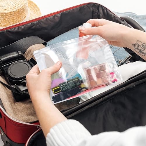 Xuniea 100 Pcs Mini Clear Makeup Bag PVC Small Travel Toiletry Organizer Pouches Bulk Waterproof Transparent Plastic Cosmetic Bag with Zipper for Women Men Travel(7.9'') thumbnail 6