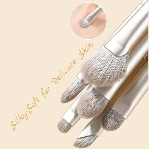 SHELWIN Eyeshadow Makeup Brushes Set with Case 8 PCS Soft Synthetic Hairs Eye Makeup Brushes for Blending Eyebrow Eyeliner Eyeshadow （Silver） thumbnail 4