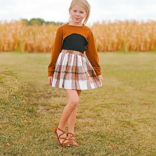 fioukiay Girls 3 Piece Outfit Skirt Sets Long Sleeve Sweatshirt and Plaid Pleated Skirt with Camisole Clothes Set thumbnail 4