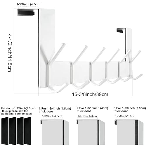 WEBI Over The Door Hooks,Over Door Towel Rack,Door Hanger,Door Coat Hanger,Door Coat Rack,Door Hooks for Hanging Clothes,Back of Door,White thumbnail 3