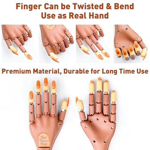 Acrylic Nails Flexible Practice Fake Hand, BORNBYME Nail Training Adjustable Finger Kits, Fake Nails Hands for Nail Beginner Practice with 200 PCS Nail Tips thumbnail 8