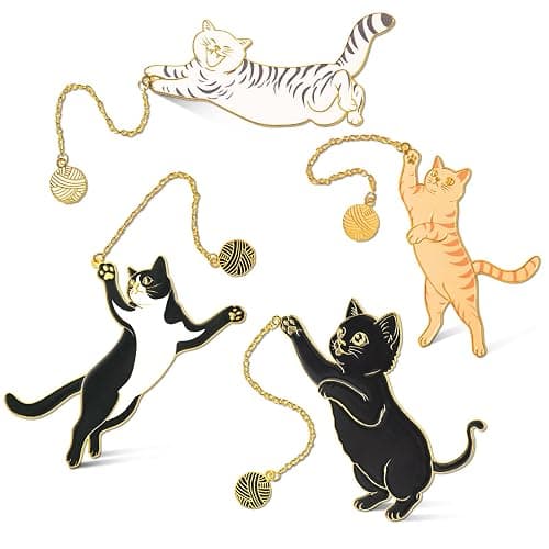 4 Pcs Cat Bookmark Set for Women, Cute Metal Bookmarks with Gold Chain and Round Charm, Book Marks for Reading Women, Book Marker, Bookmarks for Book Lovers - Image 1