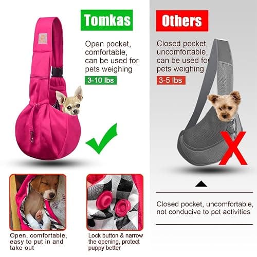 TOMKAS Dog Sling Carrier for Small Dogs Puppy Carrier for Small Dogs (Rose red, Adjustable Strap for 3-10 lbs & Zipper Pocket) thumbnail 7