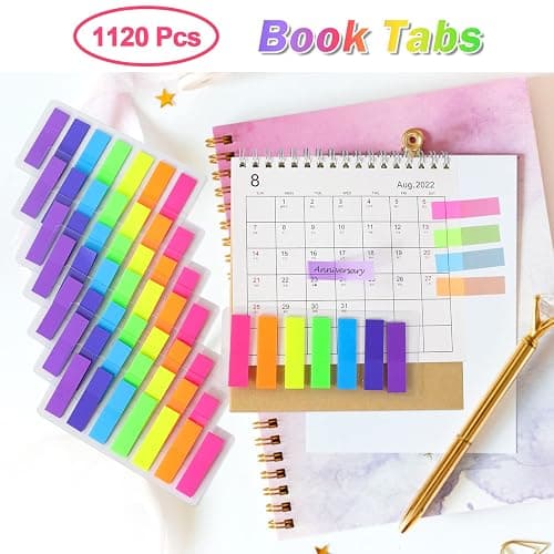 Qufiiry 1120 Pcs Sticky Tabs, Index Tabs, Book Tabs with 7 Color, Writable and Repositionable Page Markers Labels, File Tabs Flags for Reading Notes, Notebook, Books, Classify Files thumbnail 4
