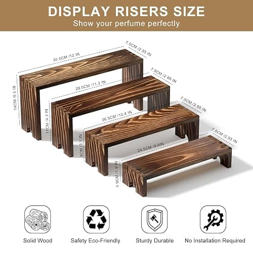 2 Set Large Wooden Tiered Riser Display Stands for Vendor Events,Stackable Wooden Cupcake Stand,Farmhouse Decor Wood Dessert Table Display Set,Vendor Booth Display Items,Food Display Risers for Party（12-11.2-10.4-9.6IN） thumbnail 3