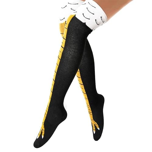 puwuto Chicken Leg Socks - 3D Novelty Funny Knee-High Chicken Costume Feet Socks, 19.6in Animal Paw Socks for Adult Women Men Thanksgiving Xmas Gifts Birthday Party Christmas Stocking Stuffer - Image 1