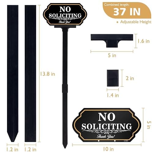 No Soliciting Sign for House with Stake - 40-mil Thick Aluminum - 5x10 Inch/37 Inch High - Adjustable Height - Outdoor Yard Sign for Home and Front Door (A1513) thumbnail 2