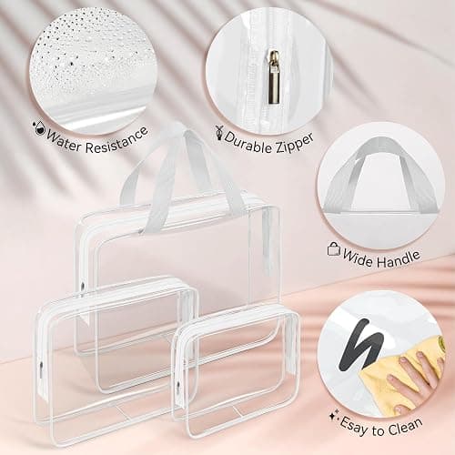 TISRATOK 10 PCS Clear Travel Makeup Toiletry Bag, Plastic PVC Cosmetic TSA Approved Organizer Kit with Zipper Handbag（White） thumbnail 6