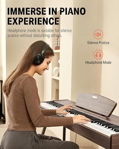Donner DDP-80 Electric Piano 88 Keys Weighted Piano, Hammer Mechanism II, Home Digital Pianos Full Size Keyboard with Stand, Triple Pedal, USB MIDI and Headphone Jack, Walnut Wood Colour thumbnail 4