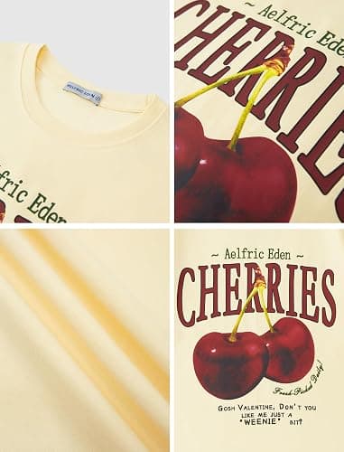 Aelfric Eden Oversized Graphic Tees Unisex Cherries Print T Shirts Casual Summer Short Sleeve Top Cotton Cute Tee Shirt thumbnail 4