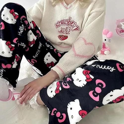 Fpvcqnm Kawaii Halloween Pajamas Pants Halloween Cat Pajamas Flannel Sleep Pajama Pants Cartoon Anime Pajama for Women Men thumbnail 4
