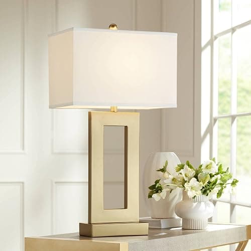 360 Lighting Marshall 30" Tall Open Rectangle Large Modern Luxe Glam End Table Lamps Set of 2 Gold Finish Metal White Shade Living Room Bedroom Bedside Nightstand House Office Home Kitchen thumbnail 8