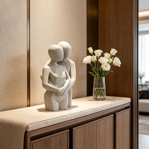 Guichifun Couple Hugging Statue Home Decor - Beige Lover Embrace Sculpture Romantic Figurine for Home Décor Wedding Modern Minimalist Art for Bedroom Living Room Shelf Gift 7.25 x 4.25 x 10.5 Inch thumbnail 6