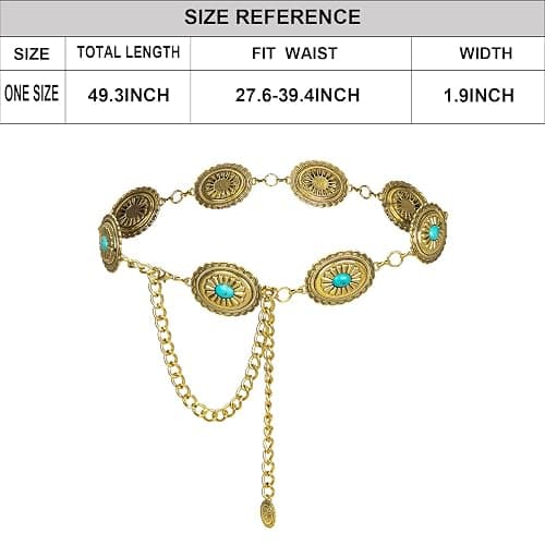 ILuvatar Waist Chain Women's Metal Dress With Sweater Gold Retro Turquoise Stone Punk Belt Concho Western Belts thumbnail 7