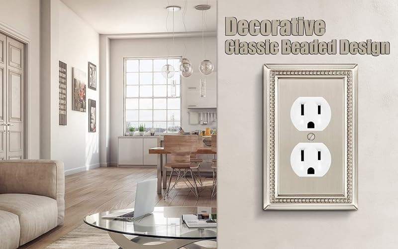 Henne Bery Sunken Pearls Heavy Duty Decorative Wall Plate Switch Plate Outlet Cover (Single Duplex, 2 Pack, Satin Nickel) thumbnail 2
