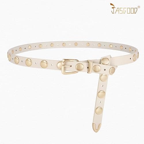 JASGOOD Women Studded Belt Skinny Leather Belt Ladies Thin Waist Belt Fashion Leather Belt for Jeans Pants Dress thumbnail 6