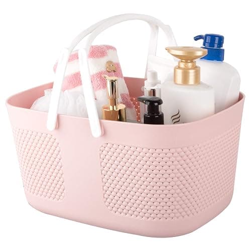 Shower Caddy Basket, Portable Large Capacity Thickened Plastic Organizer Storage Tote with Handles Drainage Toiletry Bag Bin for Bathroom, College Dorm Room Essentials, Kitchen, Camp, Gym, Pink - Image 1