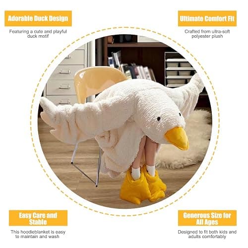 Cute Plush Duck Blanket Hoodie, Soft Warm Wearable for Kids Adults Indoor Lounge thumbnail 4