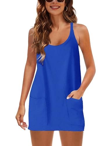 Zhiyouni Women's Summer Sleeveless Mini Dress V Neck Spaghetti Straps Athletic Built-in Shorts Sundress thumbnail 5