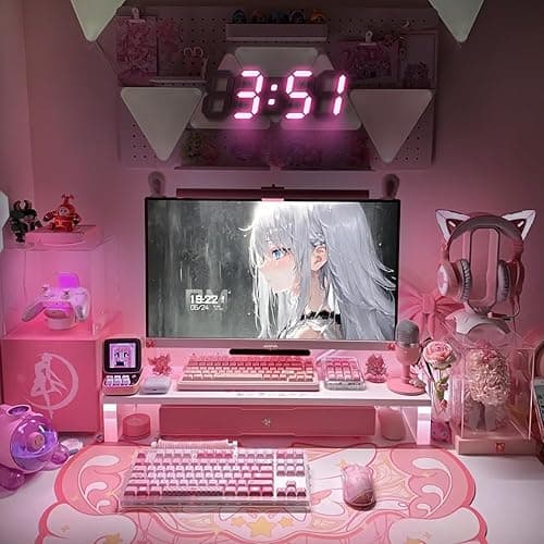 COVERY Pink Digital Wall Clock, 3D LED Desk Clocks, 10 '' Large Numbers for Girl Room - Alarm, Snooze, Temperature, Remote, Nightlight, Auto Brightness Lights, Valentines Gift - 10'' Pink Light Led Clock With Remote Control thumbnail 7