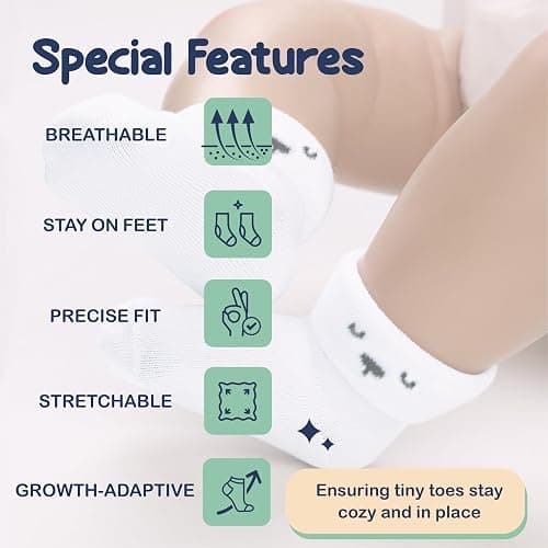 Mother's Choice Organic Cotton Baby Socks, 12 Pairs, Unisex 0-6 Months - Soft, Hypoallergenic Newborn & Infant Socks - Baby Girl & Boy Gifts, (12Pcs, Brown) thumbnail 7