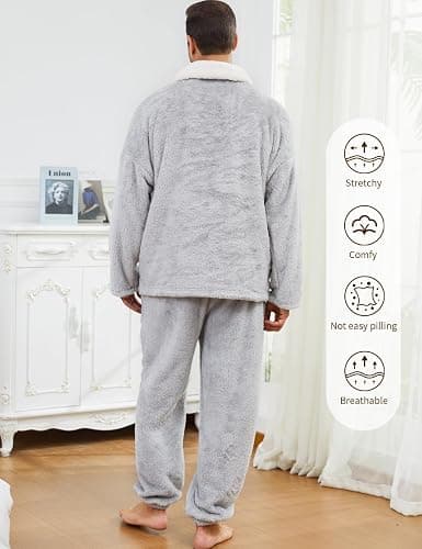 Gihuo Mens Pajamas Set Winter Warm Flannel Pajamas Soft Fluffy Fleece Pj Set Loungewear Plush Sleepwear thumbnail 5