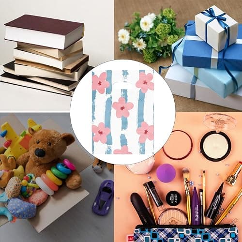 Joyhey 100 Count 5.8" x 7.8" Plastic Merchandise Bags, Shopping Retail Boutique Bags with Die Cut Handles - Striped Flowers thumbnail 5