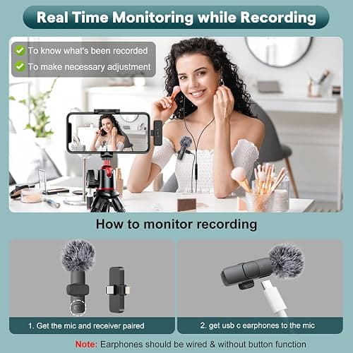 MAYBESTA Wireless Mini Microphone for iPhone, Android Phone - 2 Pack Lavalier Lapel Mic for Audio Video Recording - Clip on Content Creator Microphones for YouTube Tiktok Podcast Vlogging thumbnail 8