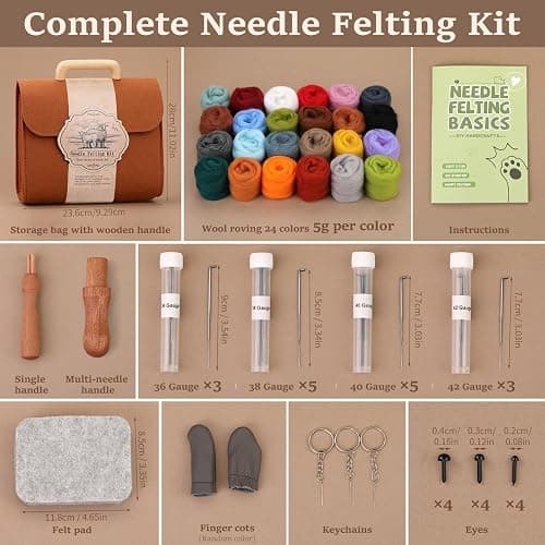 ZXIIXZ Needle Felting Kit, 24 Colors Felting Wool Kit with Felt Bag, Felting Needles, Pad, Felting Wool Bulk for DIY Needle Felting Beginner with Step by Step Instructions thumbnail 2