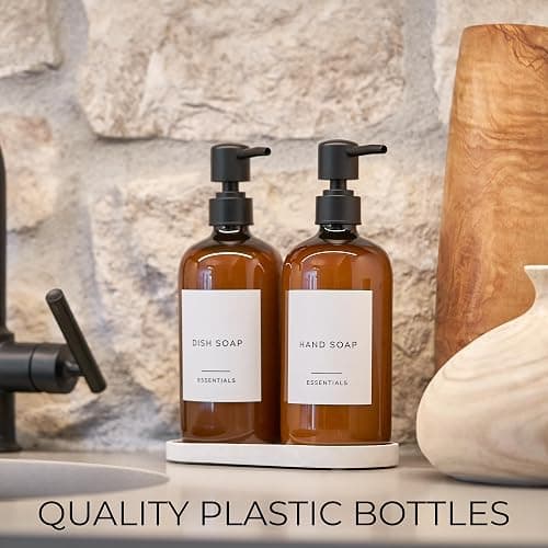 Stylish Soap Dispenser Set of 2 for Kitchen Or Bathroom - Quality 21oz Dish and Hand Soap Dispensers - Extra Durable Amber Dispensers Perfectly Enhance Your Bathroom Or Kitchen - Brown thumbnail 2