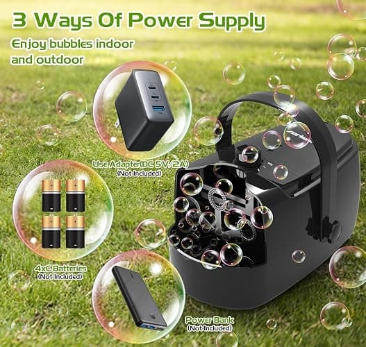 Bubble Machine Durable Automatic Bubble Blower, 18000+ Big Bubbles Per Minute Bubbles for Kids Toddlers Bubble Maker Operated by Plugin or Batteries Bubble Toys for Indoor Outdoor Birthday Party thumbnail 6