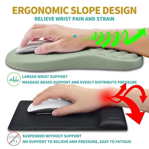Hokafenle 2 in 1 Ergonomic Mouse Pad Wrist Support & Wrist Rest for Computer Keyboard Set, with Relieve Carpal Tunnel Pain Massage Bulge and Full Memory Gel Design (2In1 Set, Light Green) thumbnail 5