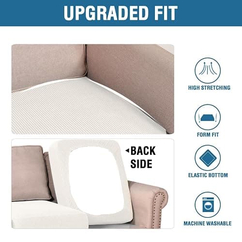 H.VERSAILTEX Super Stretch Individual Seat Cushion Covers Sofa Covers Couch Cushion Covers Slipcover Sets Thick Jacquard Textured Twill Fabric (1 Piece Sofa Cushion Cover, Porcelain White) thumbnail 6