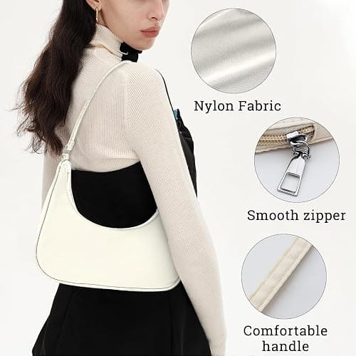 WisePoint Crescent Bag, Nylon Dumpling Bag with Zipper Mini Handbag for women, Fashionable Luna Bag for Shopping, Dating (black) thumbnail 4