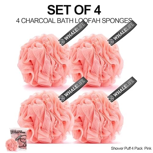 Loofah Sponge Bath Sponge for Women Men 4 Pack (Pink) thumbnail 7