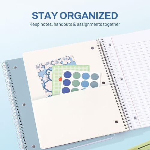 SUNEE Spiral Notebook, 1-Subject, Wide Ruled Paper, 8" x 10-1/2", 100 Sheets per Notebook, 3-Hole Punched Paper, Water Resistant Cover, Double-sided Pockets, Grey Blue thumbnail 4