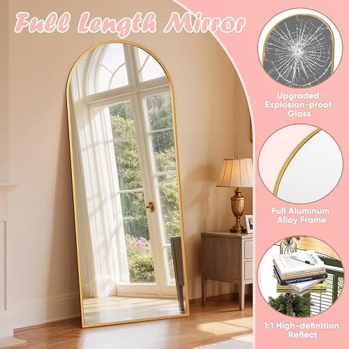 Novlux Full Length Mirror, 58" x 18" Arched Full Body Mirror Standing Large Floor Mirrors for Bedroom Bathroom Living Room Gold thumbnail 7