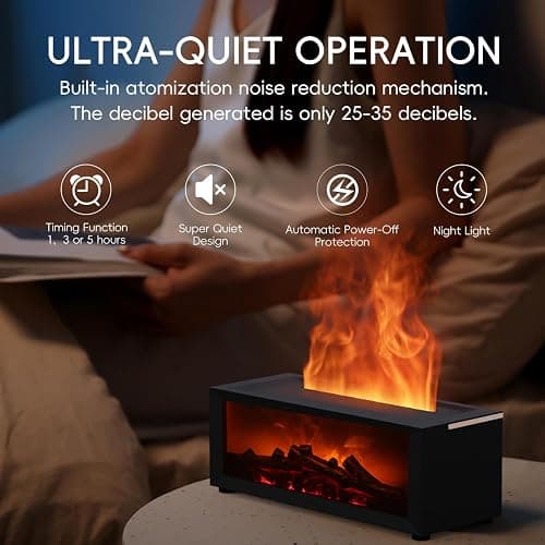 YALEDI Essential Oil Diffuser, 7 Colors Fireplace Fire Flame Aromatherapy Diffuser, 150ml Ultrasonic Humidifier, Scent Aroma Diffuser with Remote Control & Timer for Home,Bedroom,Office,Yoga (Black) thumbnail 4