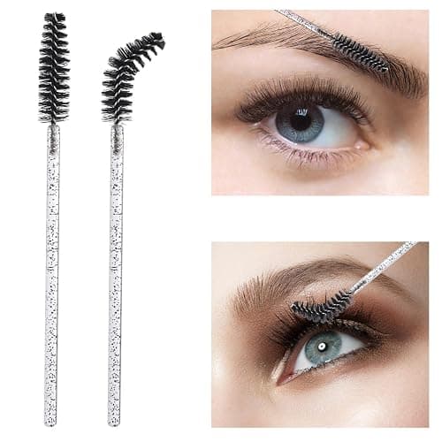 100 Pcs Disposable Mascara Wands, Crystal Eyebrow Spoolies Brush for Eyelash Extensions, Black Lash Brushes with Container thumbnail 3