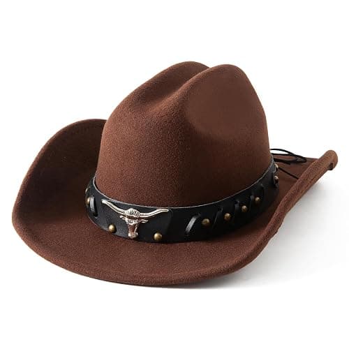 Lanzom Cowboy Hat for Women and Men with Shapeable Wide Brim Felt Western Hats for Cowboys and Cowgirls thumbnail 2