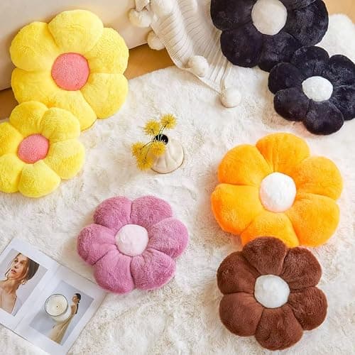 Kcvvcr Dusty Purple Flower Pillow, Cute Decorative Flower Shaped Throw Pillow with Faux Rabbit Fur, 14.9" Soft Flower Plush Throw Pillow Floor Pillows Room Décor for Bedroom Living Room thumbnail 6
