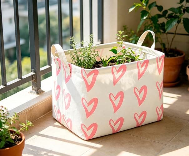 CLOCOR Rectangular Pink Heart Basket Empty, Storage Bin, Waterproof Book Box, Gift Basket(Pink Heart) thumbnail 4